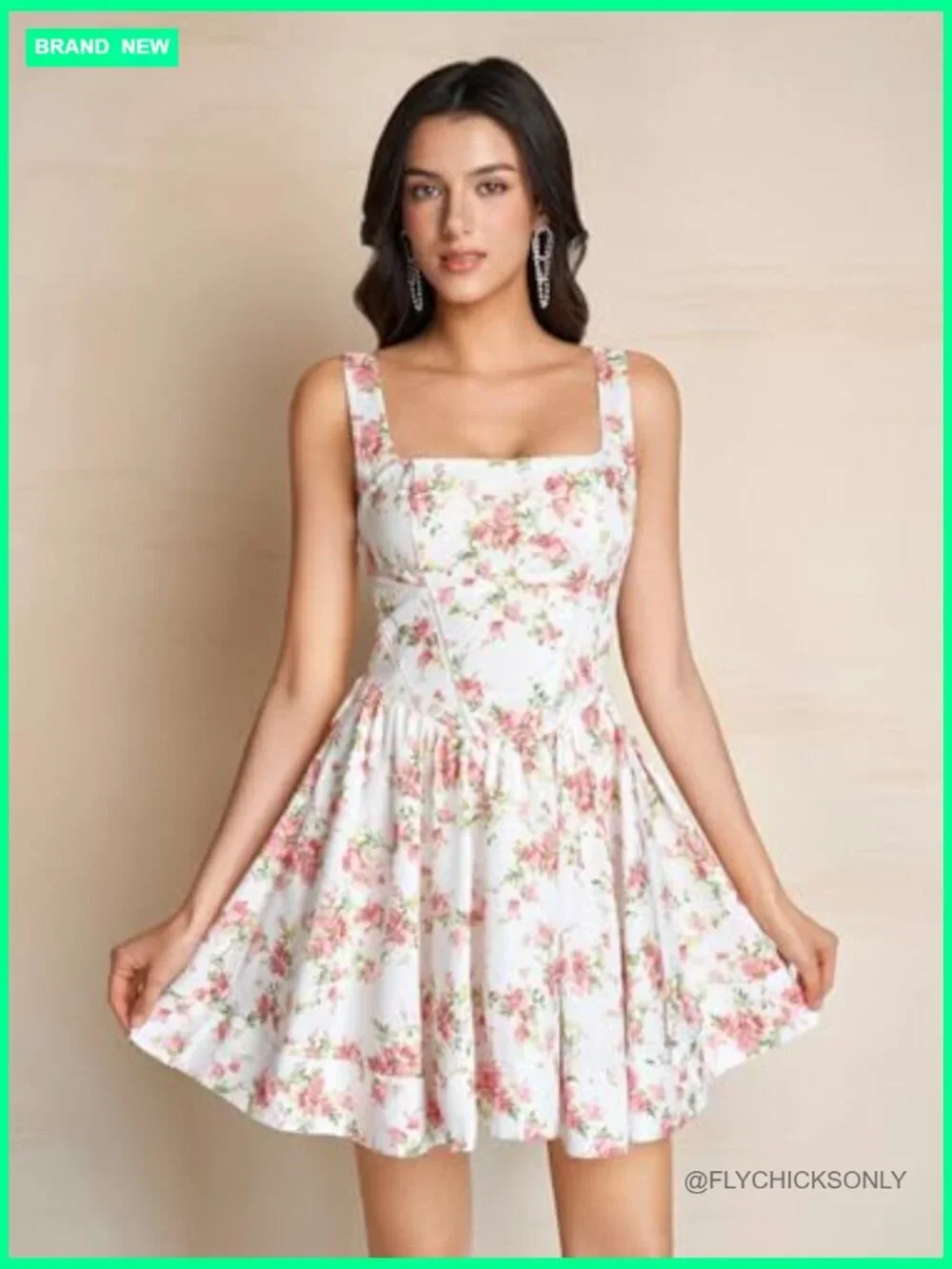 Floral Corset Mini Dress Square Neck Flowy A Line Graduation Dress